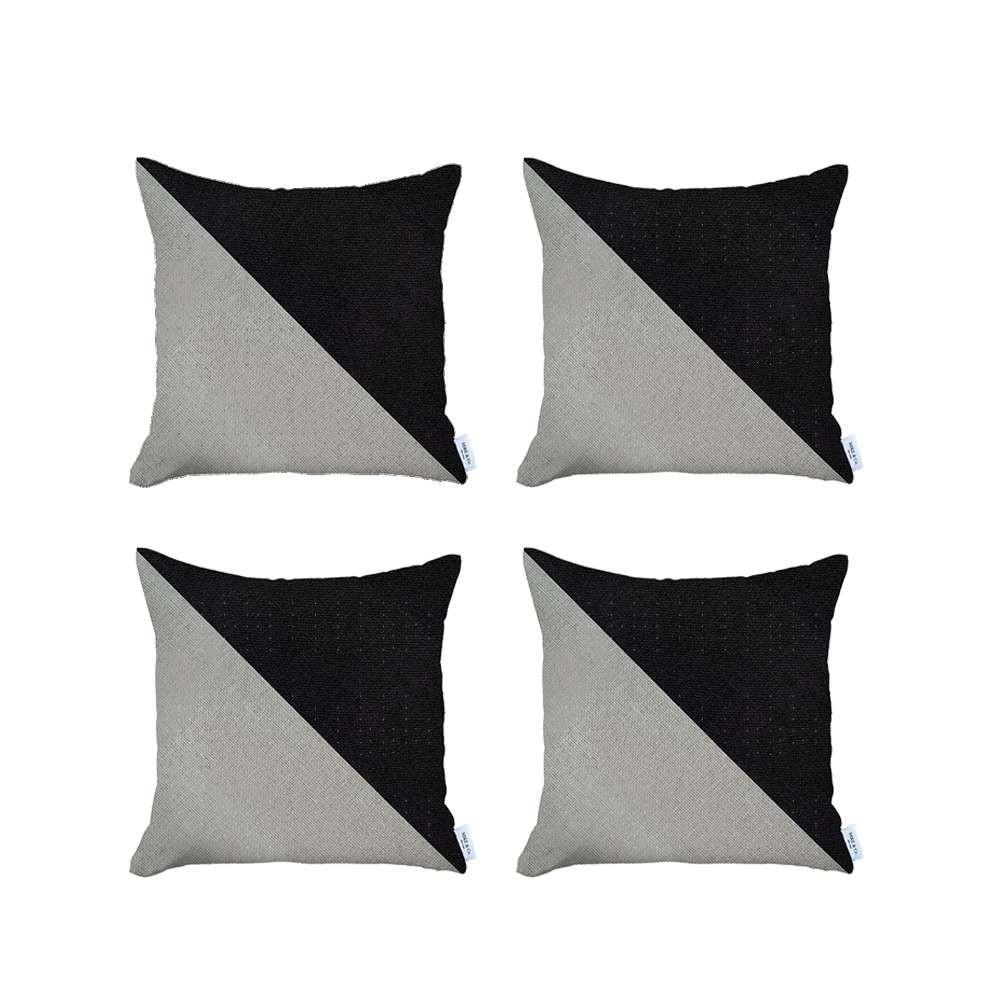 Set of 4 Cream and Black Diagonal Pillow Covers Multi. Picture 2