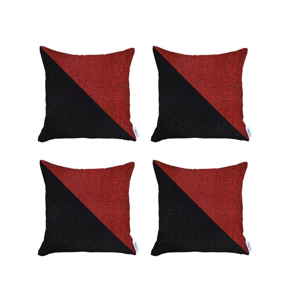 Set of 4 Black and Red Diagonal Pillow Covers Multi. Picture 2
