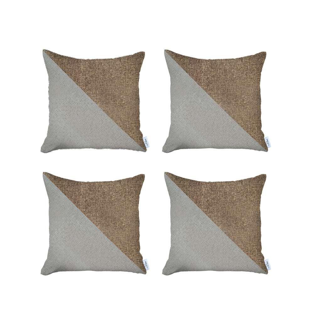 Set of 4 White and Tan Diagonal Pillow Covers Multi. Picture 2