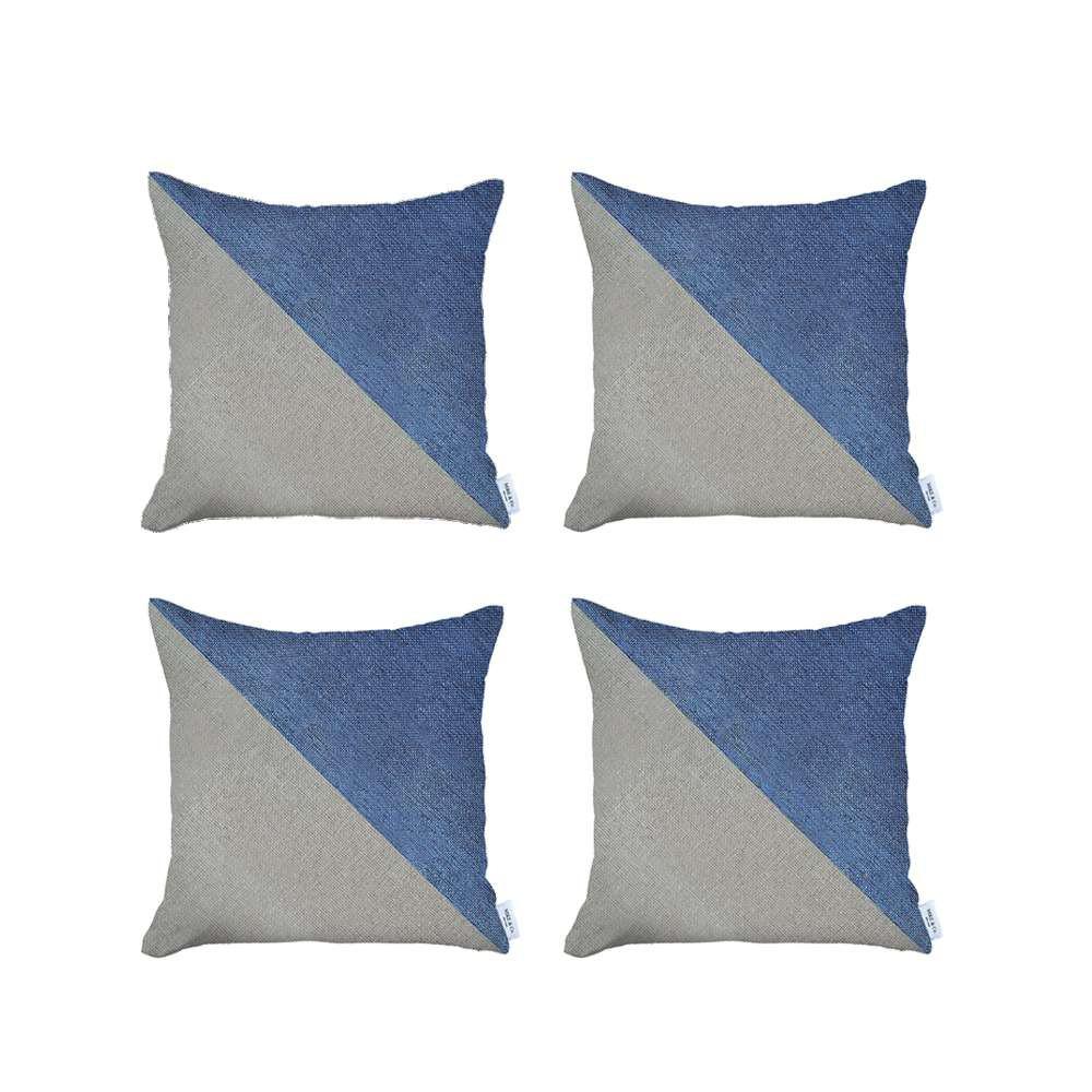 Set of 4 White and Blue Diagonal Pillow Covers Multi. Picture 2