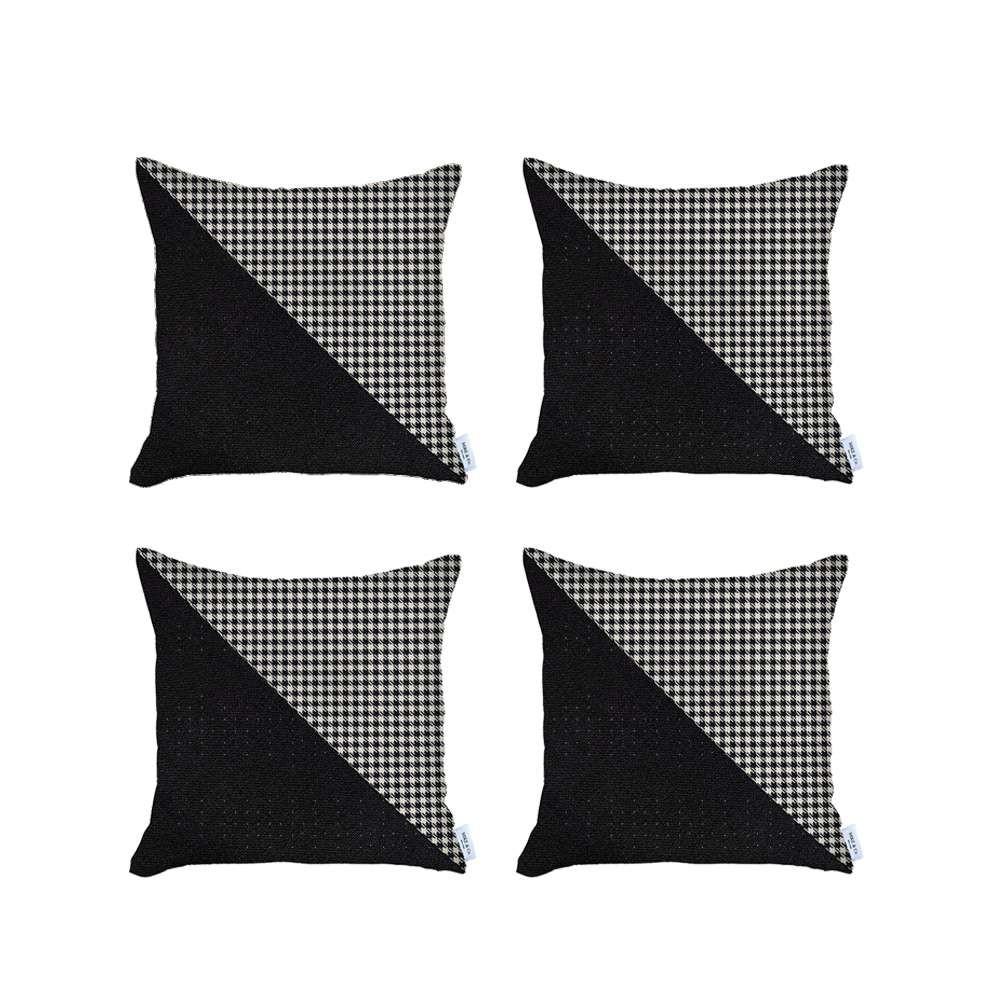 Set of 4 Black Houndstooth Pillow Covers - Multi Colored. Picture 2