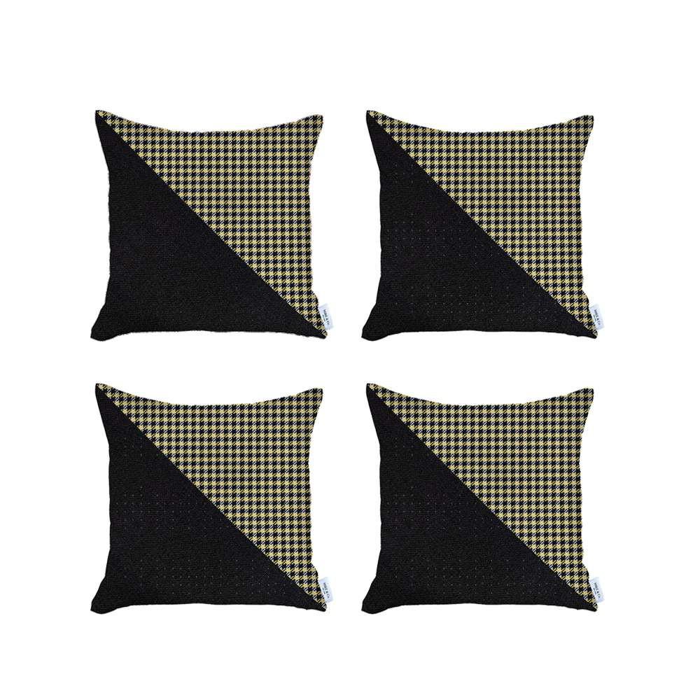 Set of 4 Yellow Houndstooth Pillow Covers Multi. Picture 2