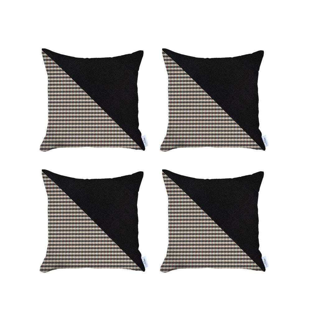 Set of 4 Tan Houndstooth Pillow Covers - Multi. Picture 2