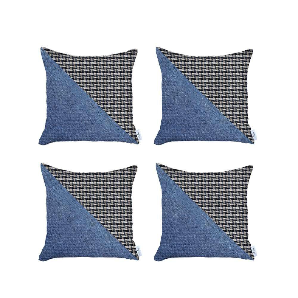 Set of 4 Blue Houndstooth Pillow Covers - Multi. Picture 2