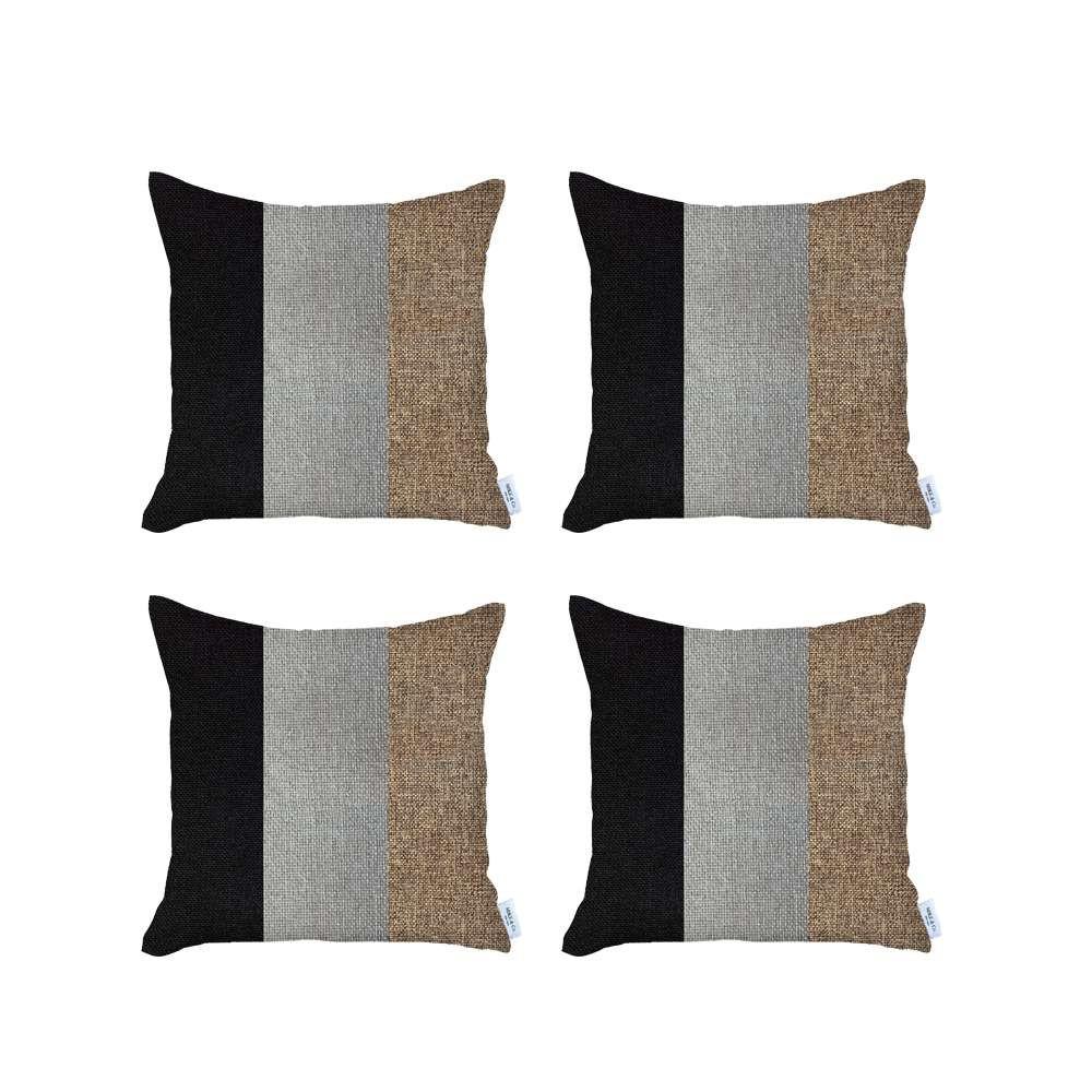 Set of 4 Modern Brown Striped Pillow Covers Multi. Picture 2