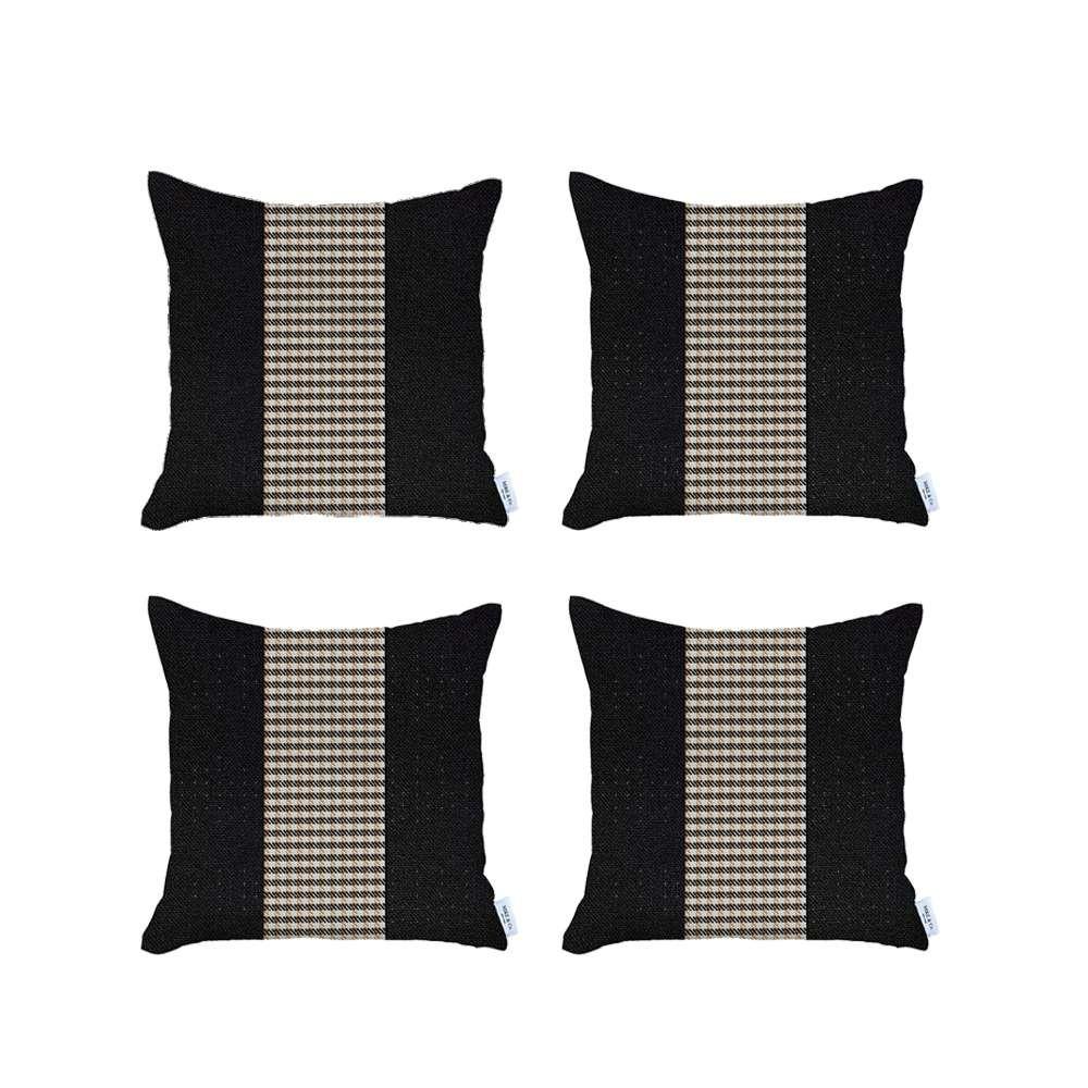 Set of 4 Black and Tan Houndstooth Pillow Covers Multi. Picture 2