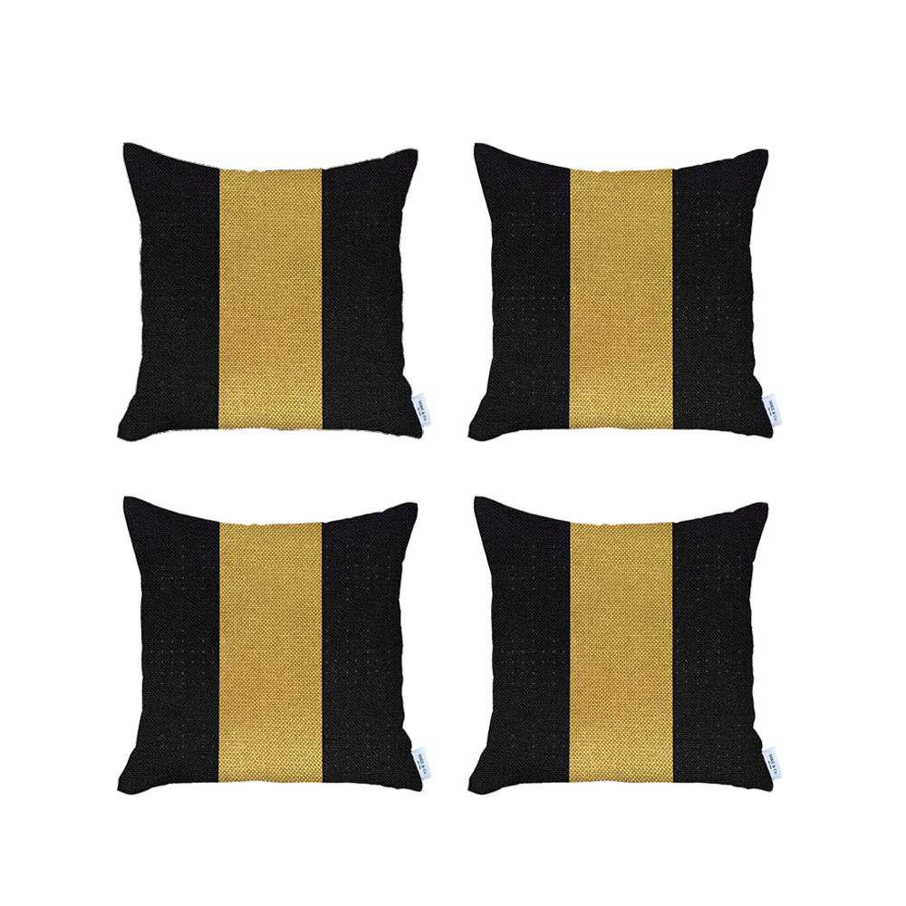 Set of 4 Black and Yellow Center Pillow Covers - Multi. Picture 2