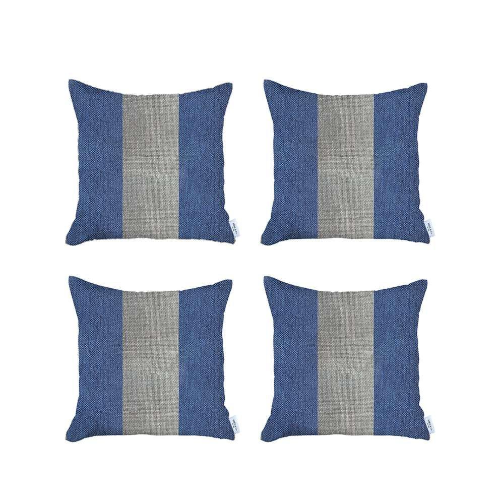 Set of 4 Blue and White Center Pillow Covers Multi. Picture 2