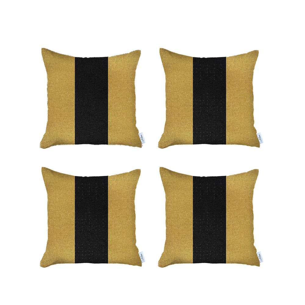 Set of 4 Yellow and Black Center Pillow Covers Multi. Picture 2