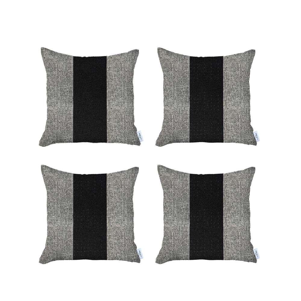 Set of 4 Gray and Black Center Pillow Covers Multi. Picture 2