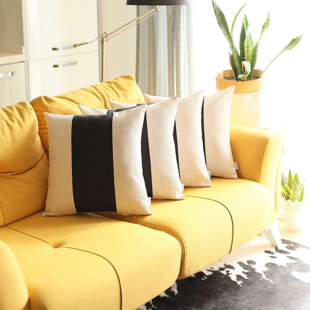 Set of 4 Black and Yellow Center Pillow Covers Multi. Picture 1
