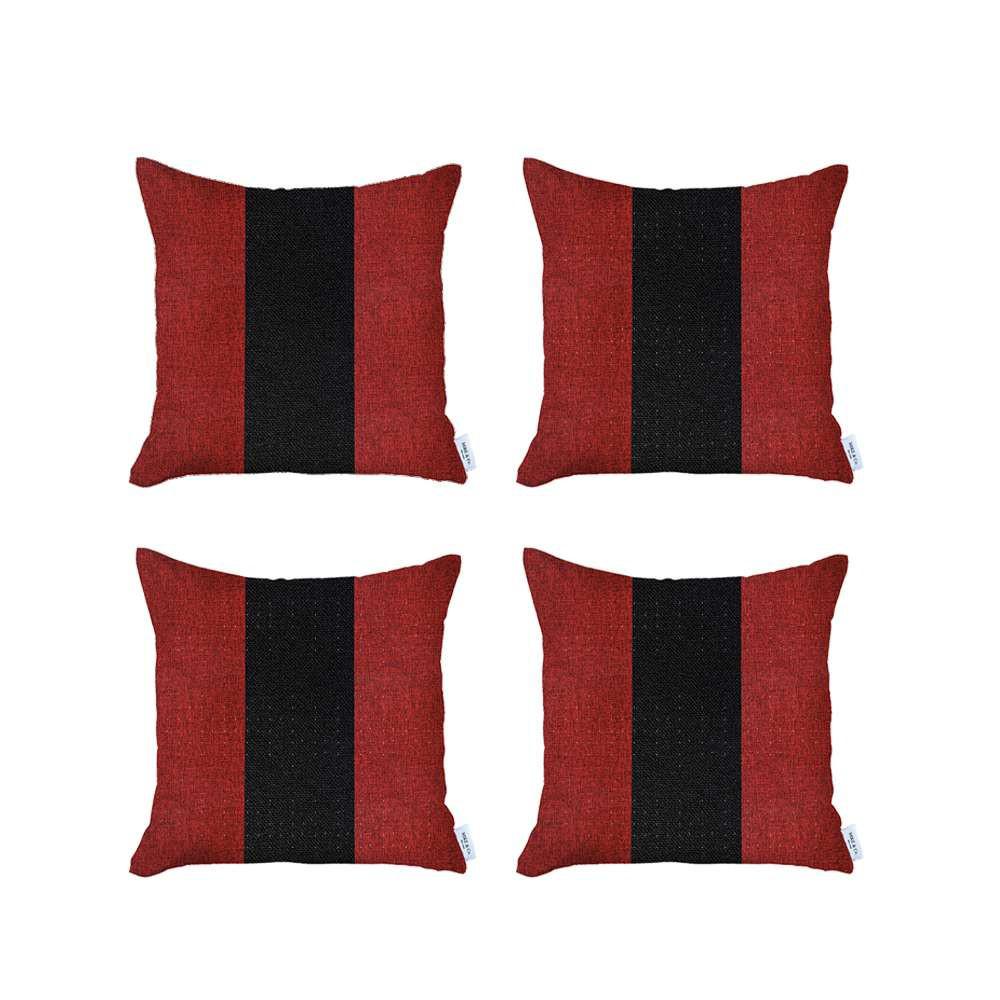 Set of 4 Red and Black Center Pillow Covers Multi. Picture 2