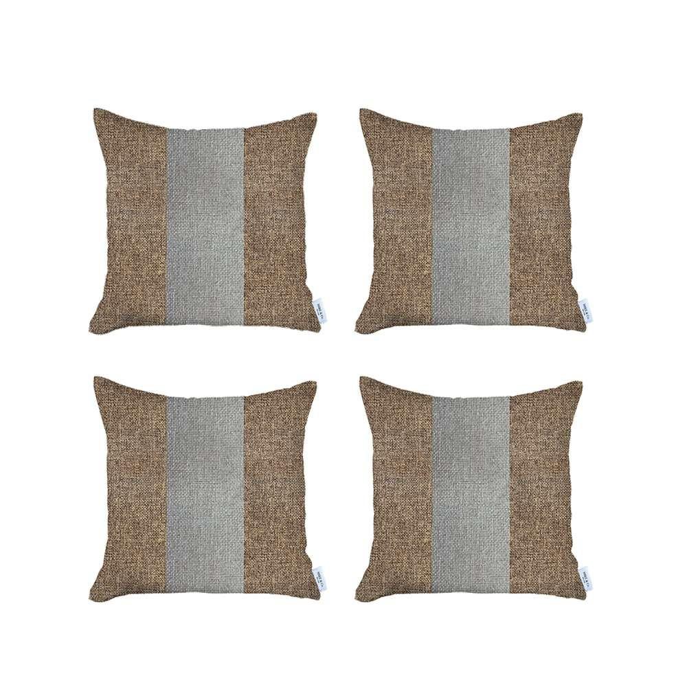 Set of 4 Brown and White Center Pillow Covers Multi. Picture 2