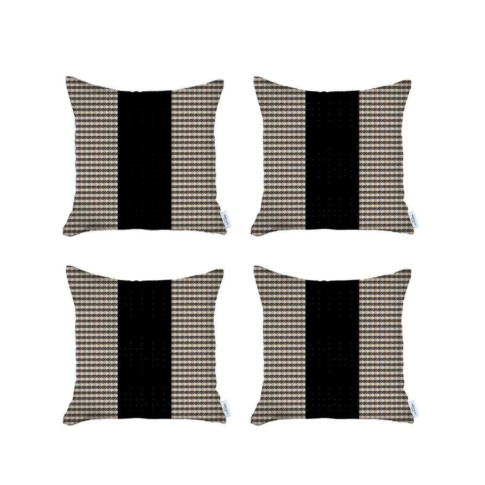 Set of 4 Tan Houndstooth Pillow Covers - Multi Colored. Picture 2