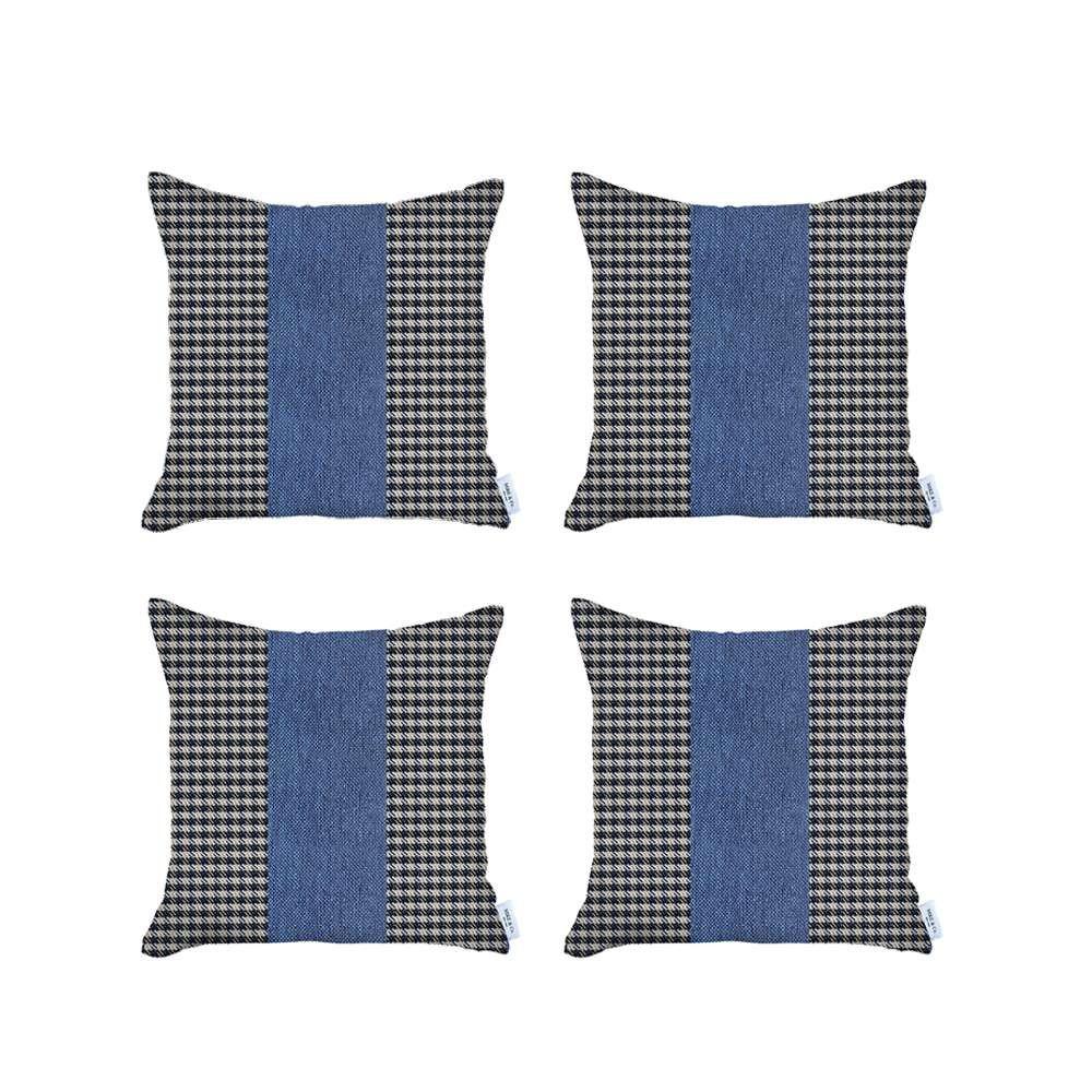 Set of 4 Blue Houndstooth Pillow Covers - Multi Colored. Picture 2