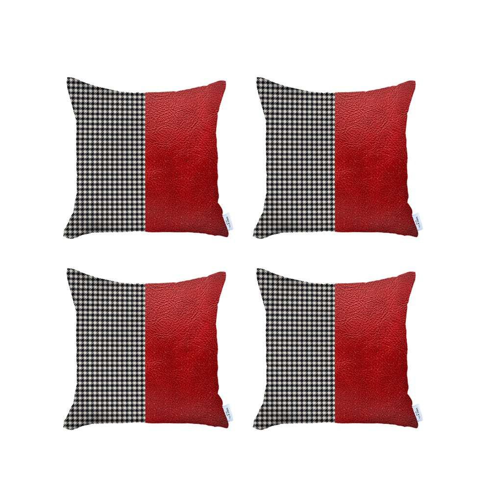 Set of 4 Red Faux Leather Pillow Covers Multi. Picture 2