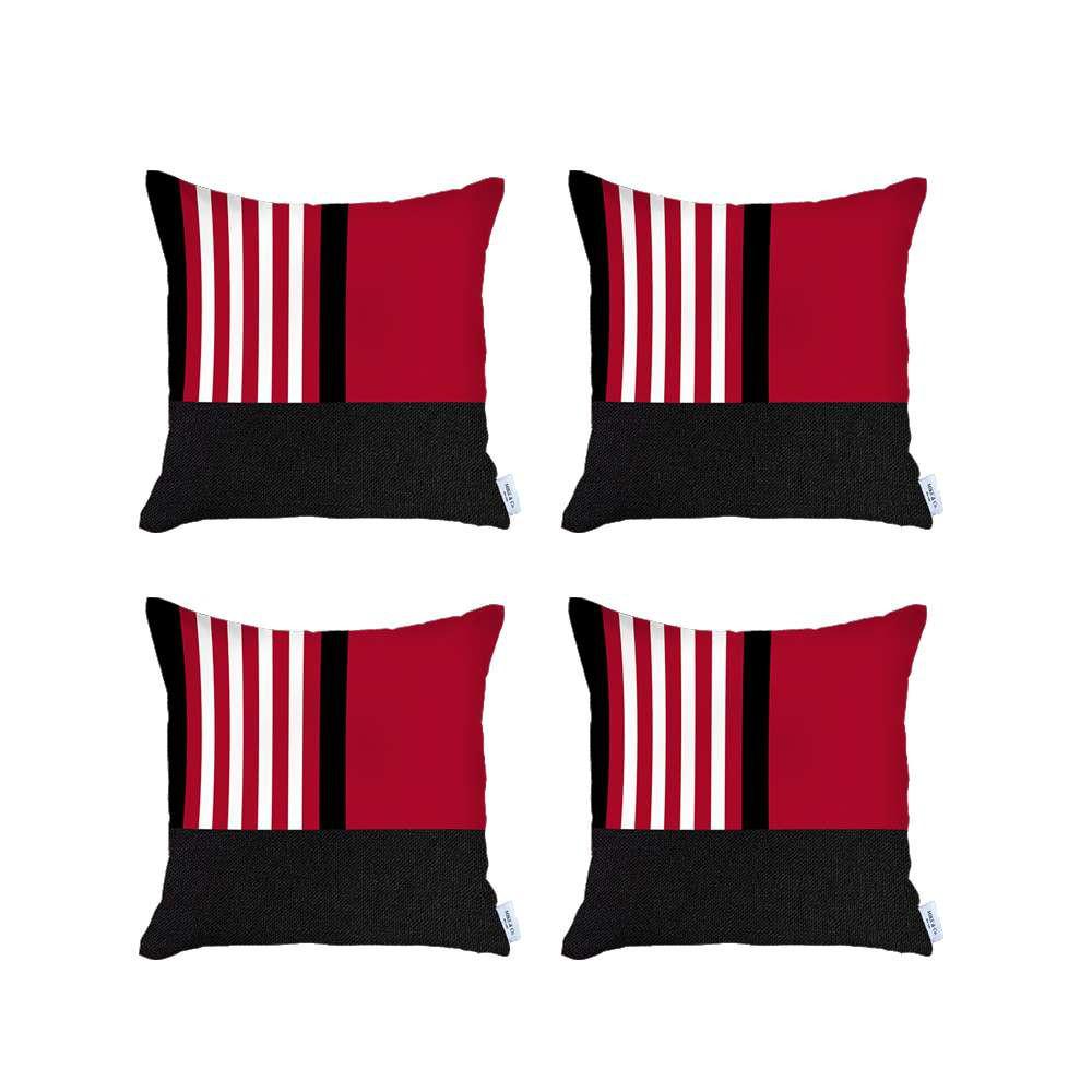 Set of 4 Red and Black Printed Pillow Covers Multi. Picture 2