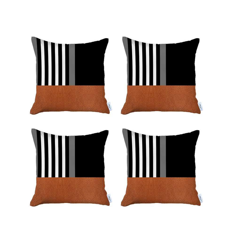 Set of 4 Brown and Black Printed Pillow Covers Multi. Picture 2