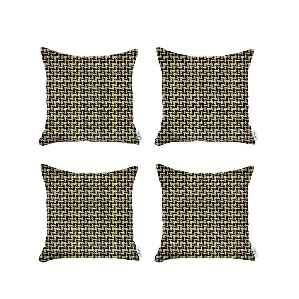 Set of 4 Pale Yellow Houndstooth Pillow Covers Multi. Picture 2
