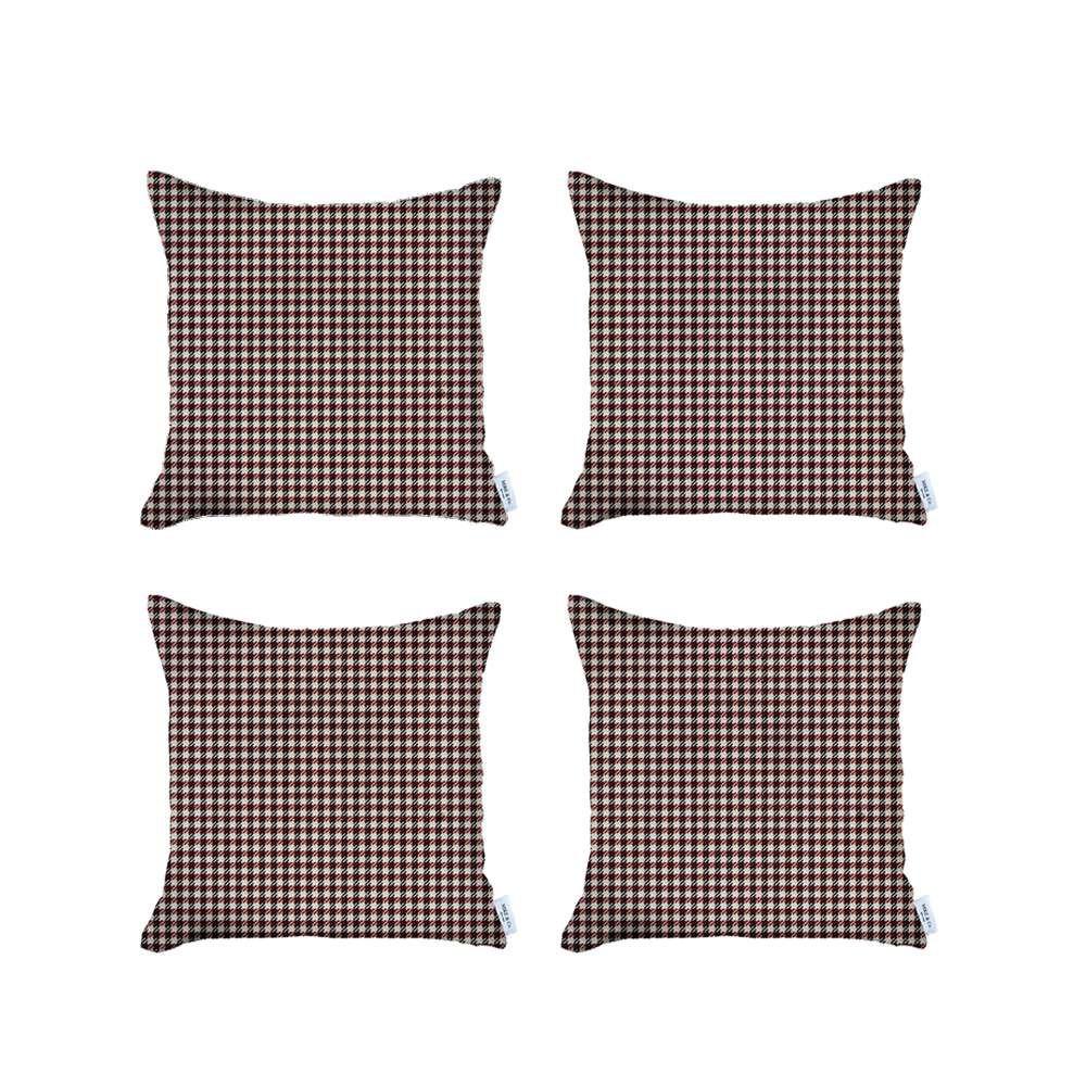 Set of 4 Red Houndstooth Pillow Covers Multi. Picture 2