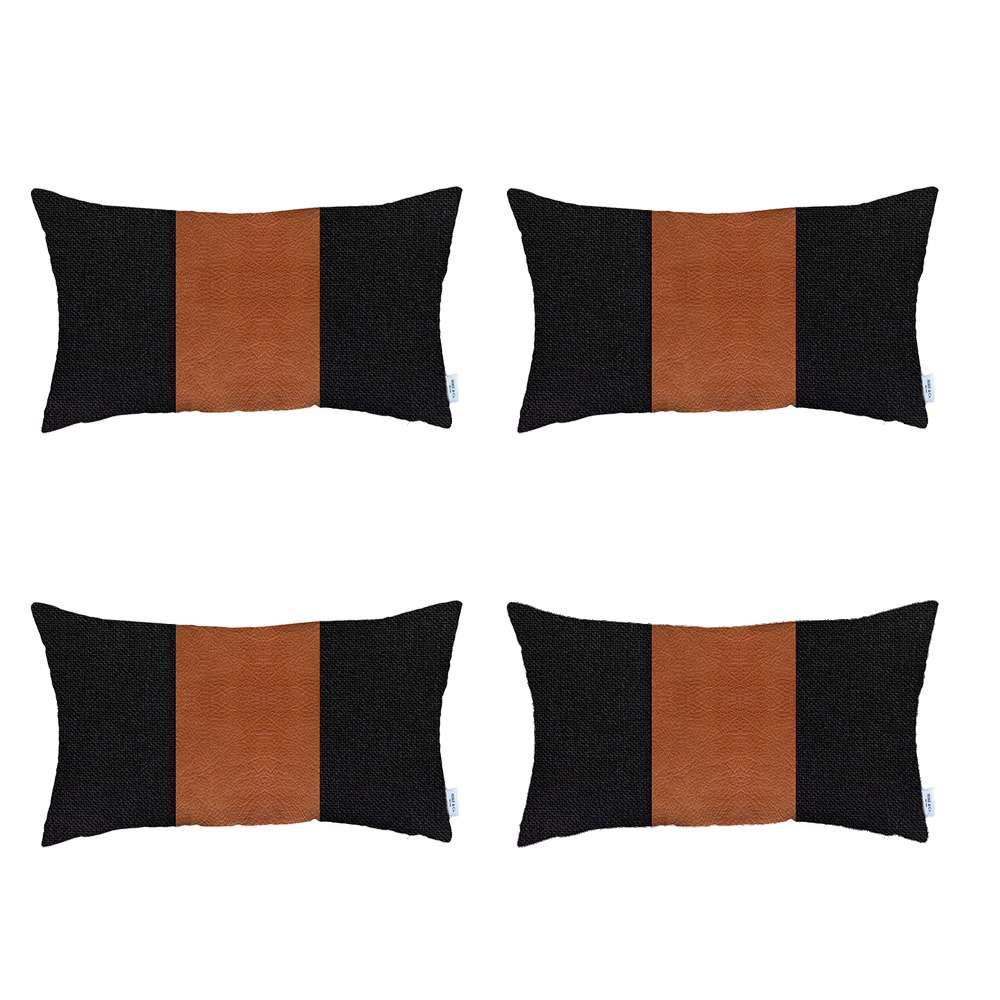 Set of 4 Black Faux Leather Lumbar Pillow Covers Multi. Picture 2