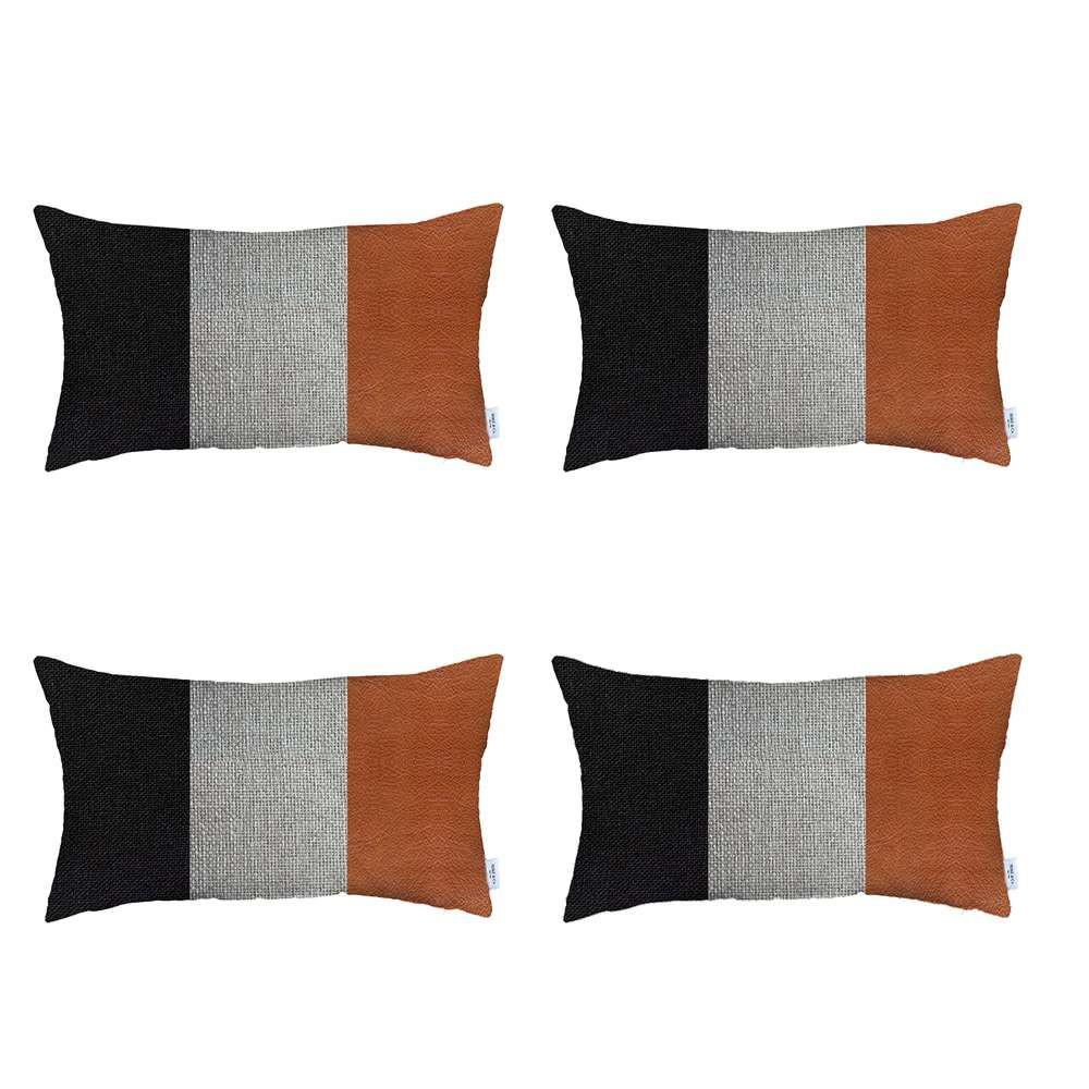 Set of 4 Brown Faux Leather Lumbar Pillow Covers Multi. Picture 2