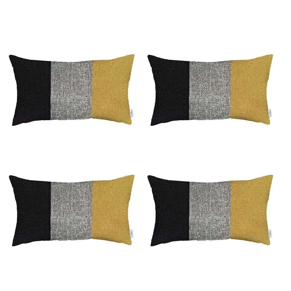 Set of 4 Yellow Tripartite Lumbar Pillow Covers Multi. Picture 2