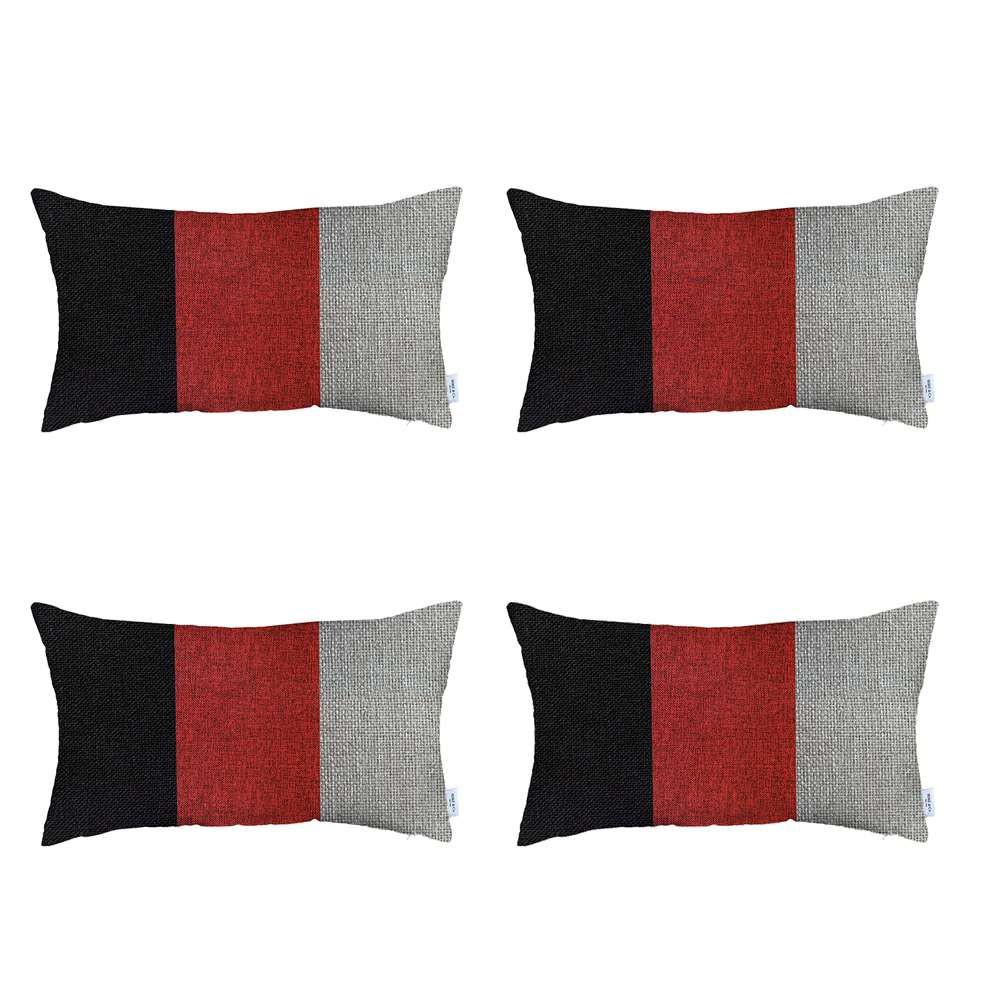 Set of 4 Red Tripartite Lumbar Pillow Covers Multi. Picture 2
