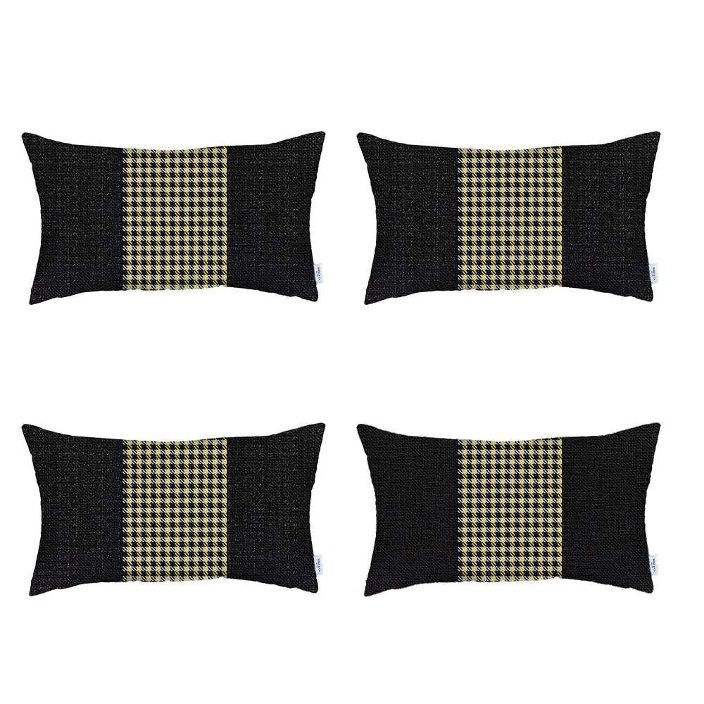 Set of 4 Yellow and Black Center Lumbar Pillow Covers Multi. Picture 2