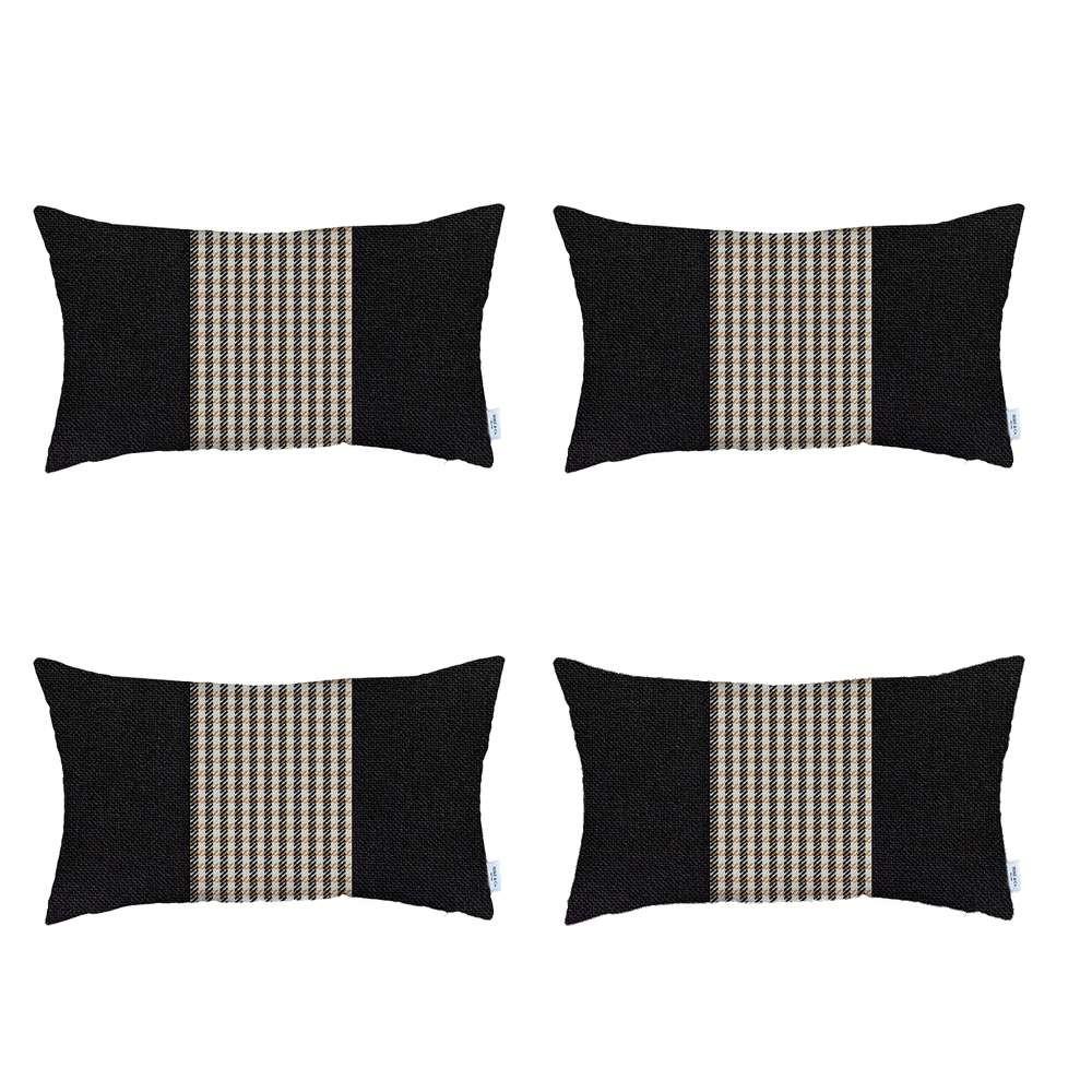 Set of 4 Tan and Black Center Lumbar Pillow Covers Multi. Picture 2