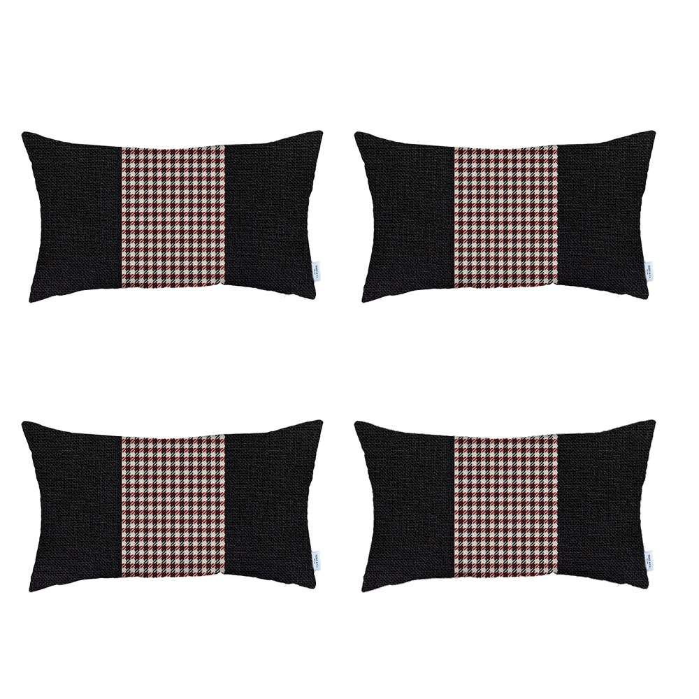 Set of 4 Red and Black Center Lumbar Pillow Covers Multi. Picture 2