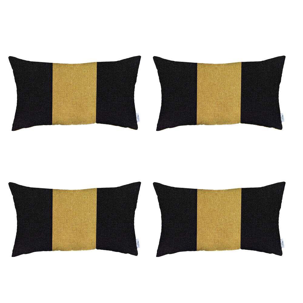 Set of 4 Black and Yellow Lumbar Pillow Covers Multi. Picture 2