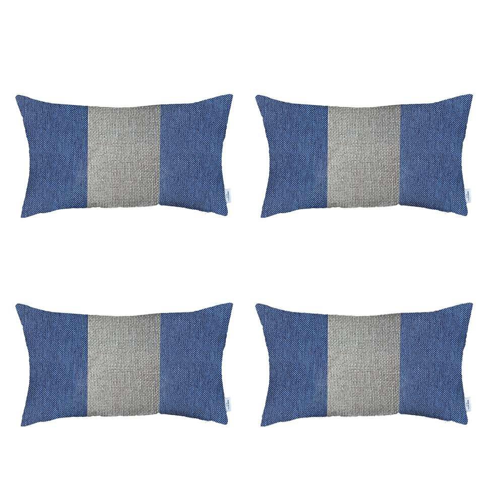 Set of 4 Blue and White Lumbar Pillow Covers Multi. Picture 2