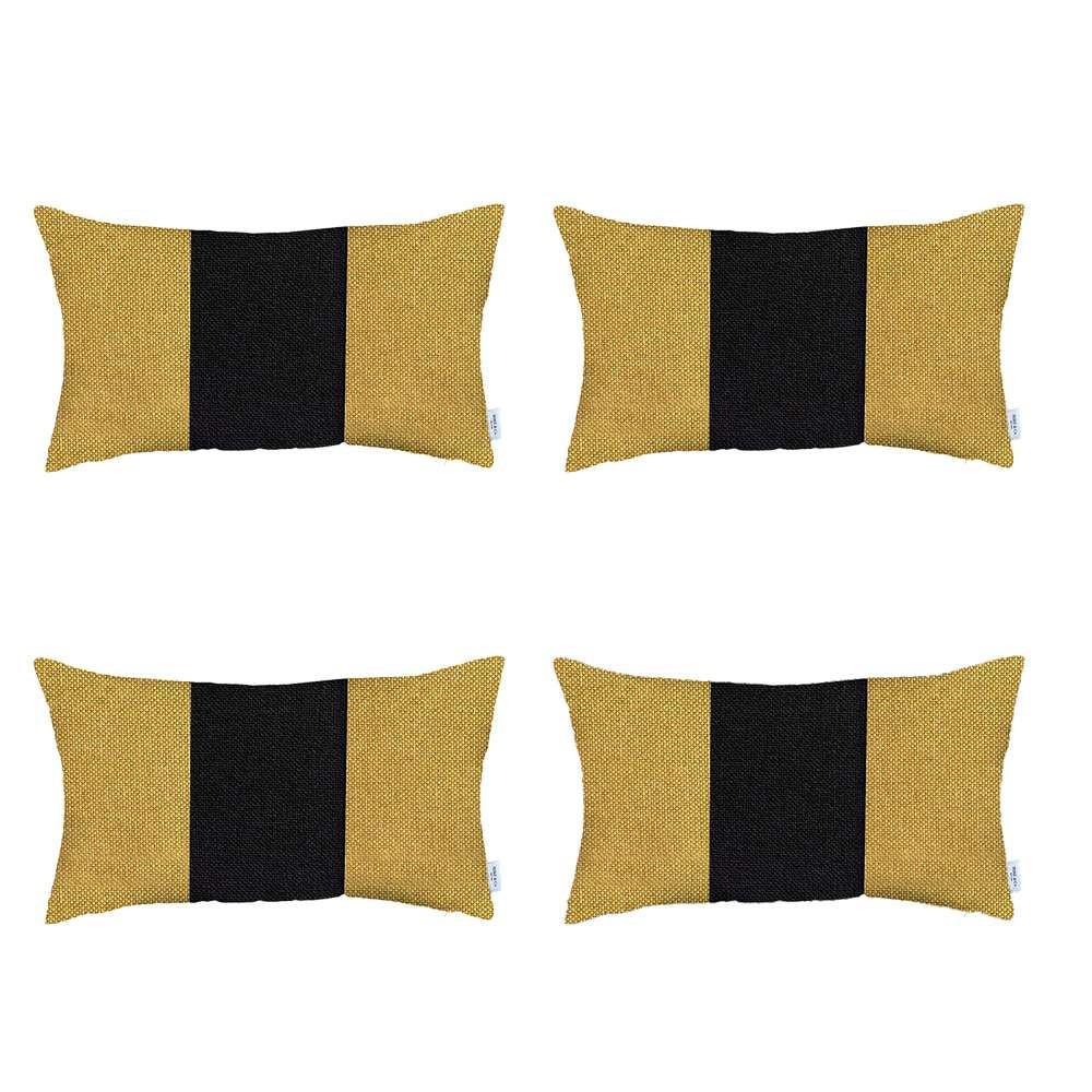 Set of 4 Yellow and Black Lumbar Pillow Covers - Multi. Picture 2