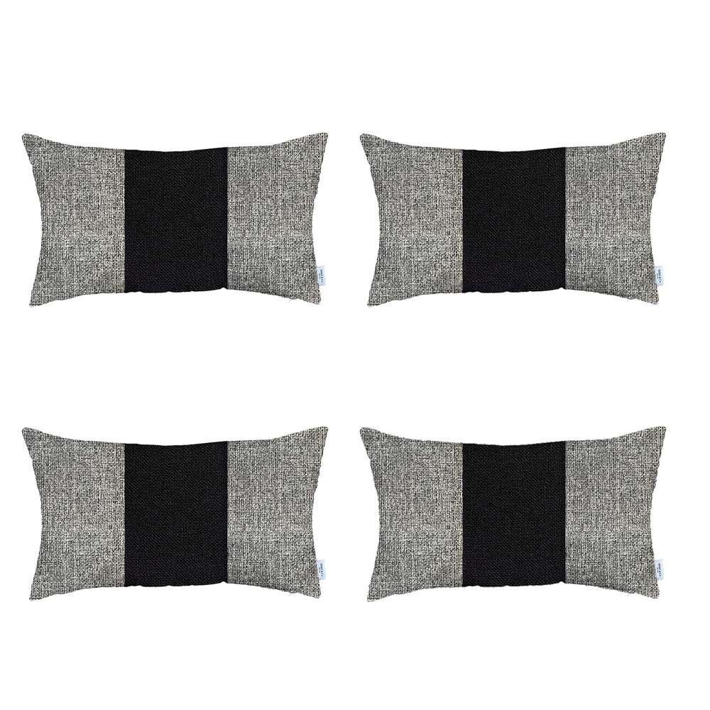 Set of 4 Ivory and Black Lumbar Pillow Covers Multi. Picture 2
