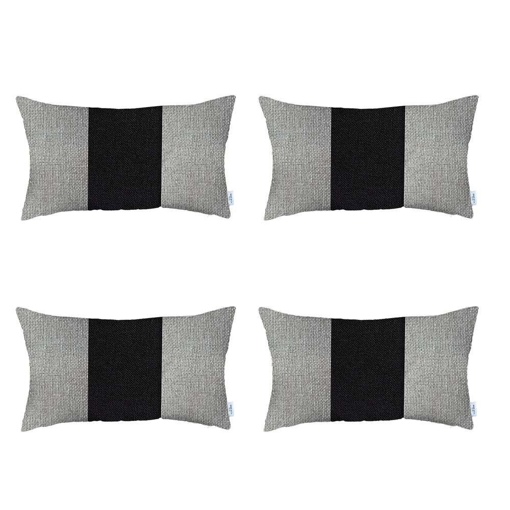 Set of 4 White and Black Lumbar Pillow Covers Multi. Picture 2