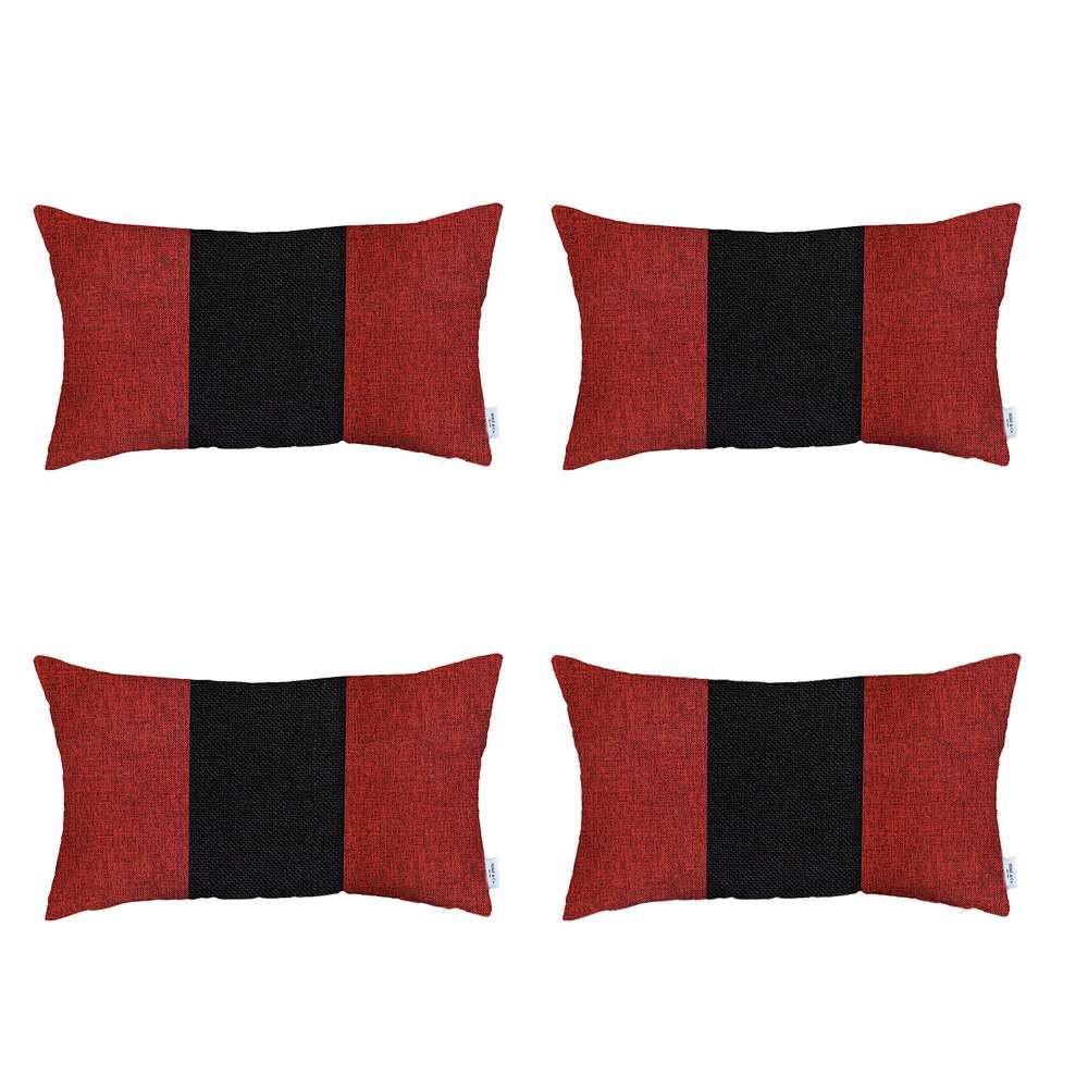 Set of 4 Red and Black Lumbar Pillow Covers - Multi. Picture 2