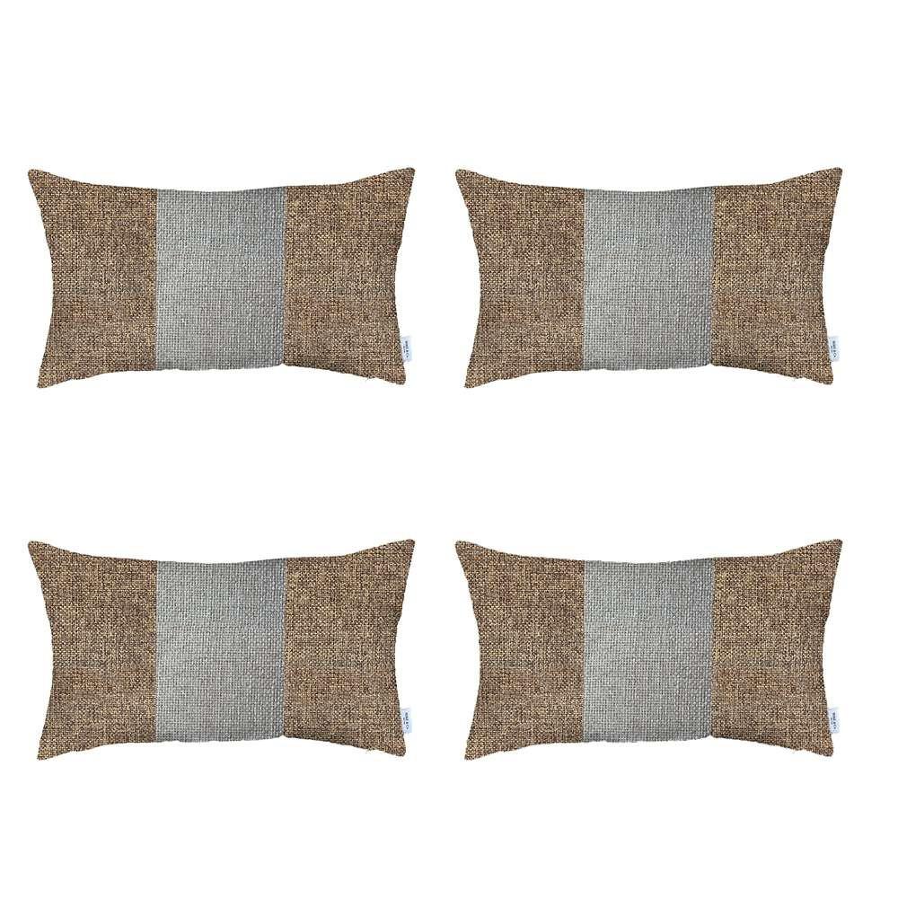 Set of 4 Brown and White Lumbar Pillow Covers Multi. Picture 2
