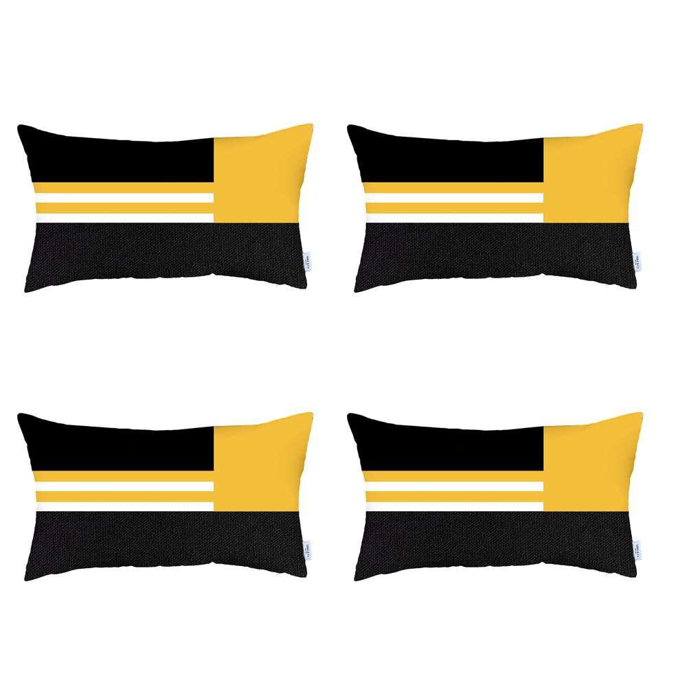 Set of 4 Yellow and Black Lumbar Pillow Covers Multi. Picture 2