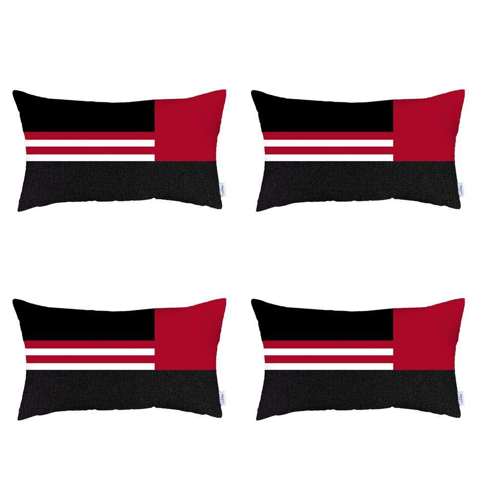 Set of 4 Red and Black Lumbar Pillow Covers Multi. Picture 2