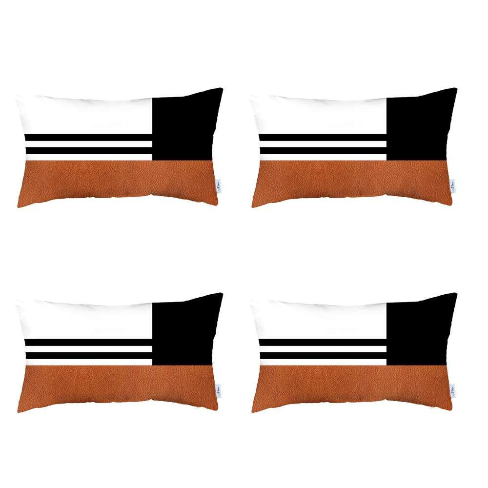 Set of 4 Brown and Black Lumbar Pillow Covers Multi. Picture 2
