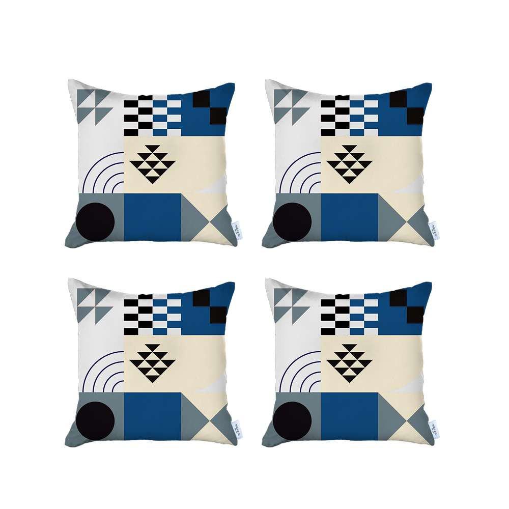 Set of 4 Blue Boho Chic Printed Pillow Covers Multi. Picture 2
