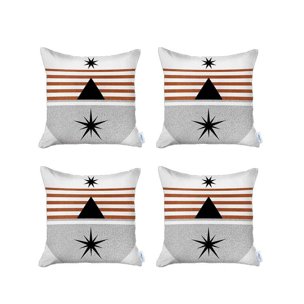 Set of 4 Orange and Ivory Striped Pillow Covers Multi. Picture 2