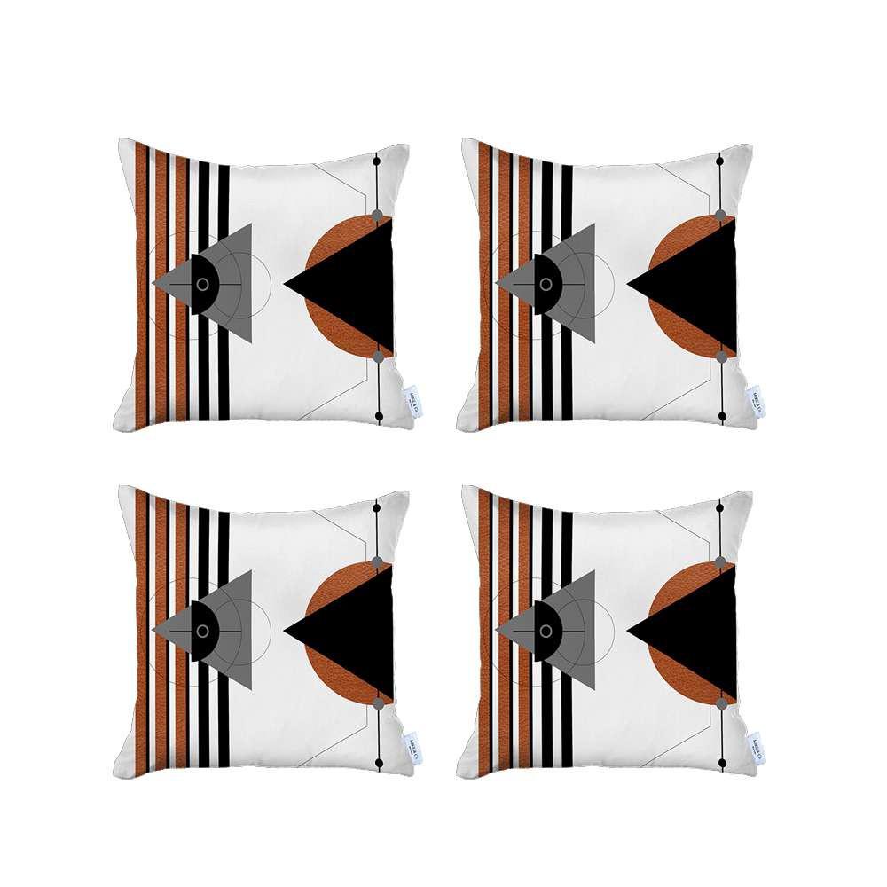 Set of 4 Orange and Ivory Boho Chic Pillow Covers Multi. Picture 2
