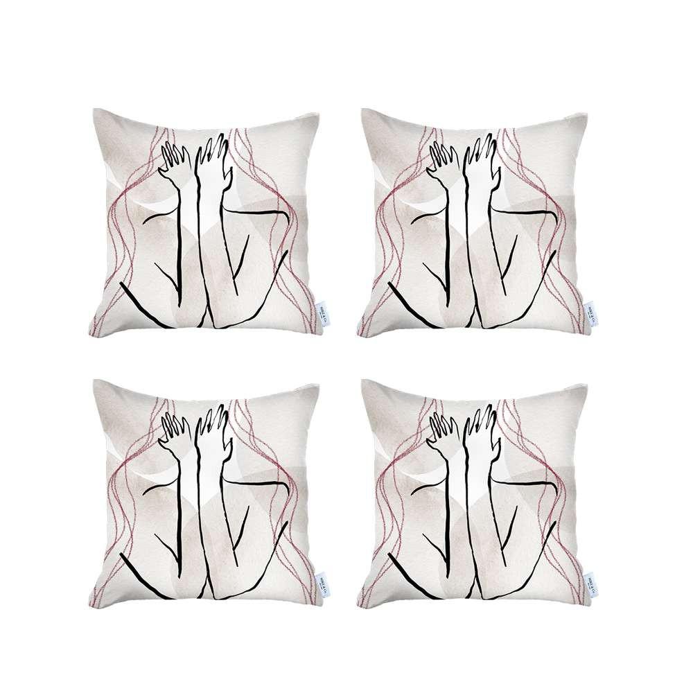 Set of 4 White Boho Chic Printed Pillow Covers Multi. Picture 2
