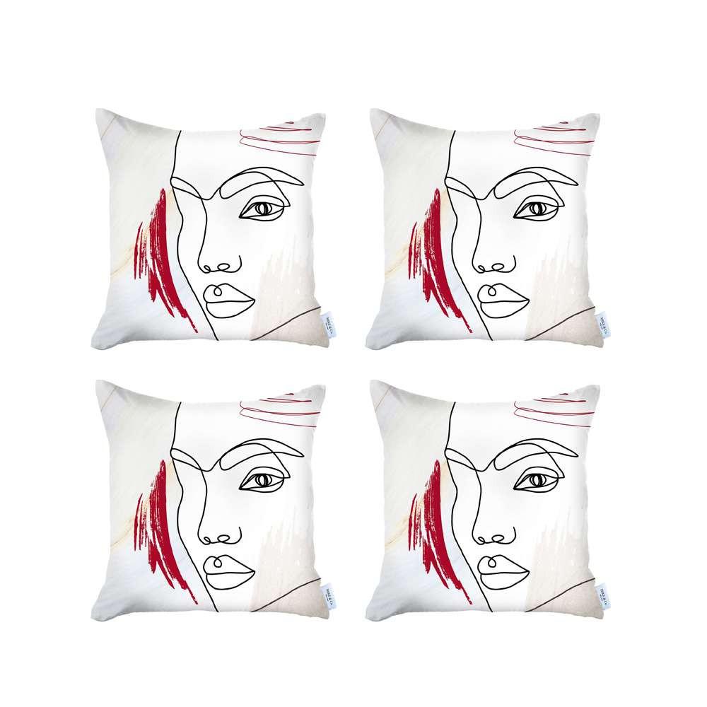 Set of 4 Ivory Printed Boho Chic Pillow Covers Multi. Picture 2