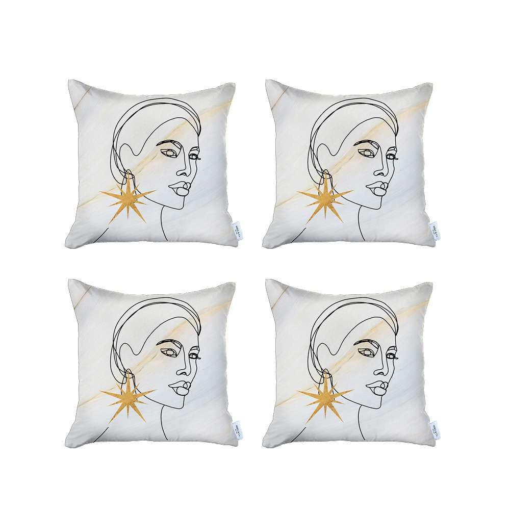 Set of 4 White Printed Art Pillow Covers Multi. Picture 2