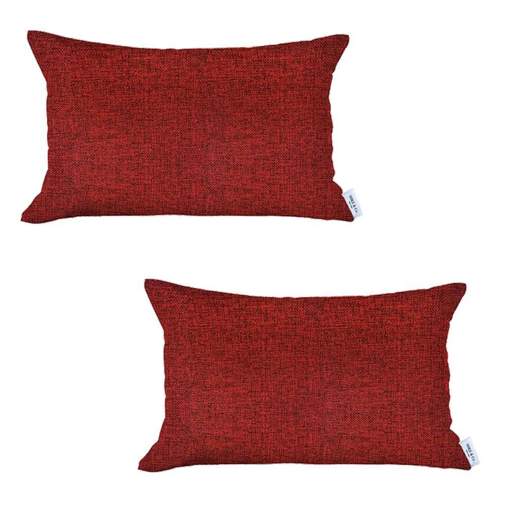 Set of 2 Red Solid Lumbar Pillow Covers Multi. Picture 2