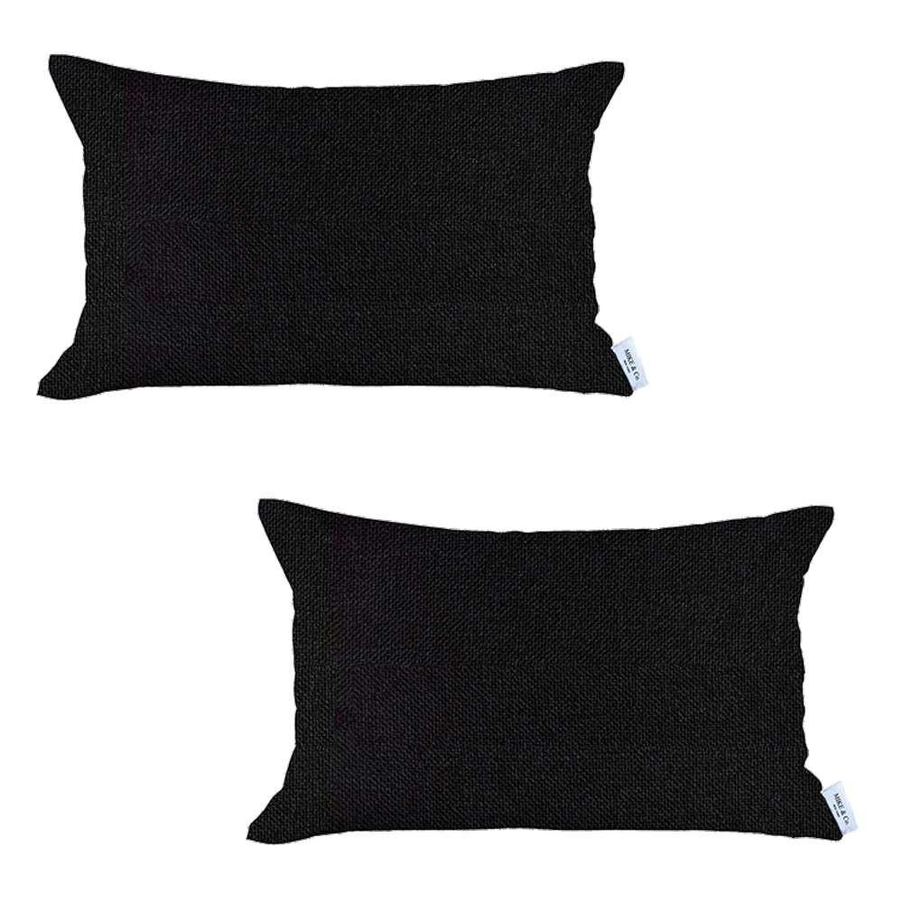 Set of 2 Black Solid Lumbar Pillow Covers Multi. Picture 2