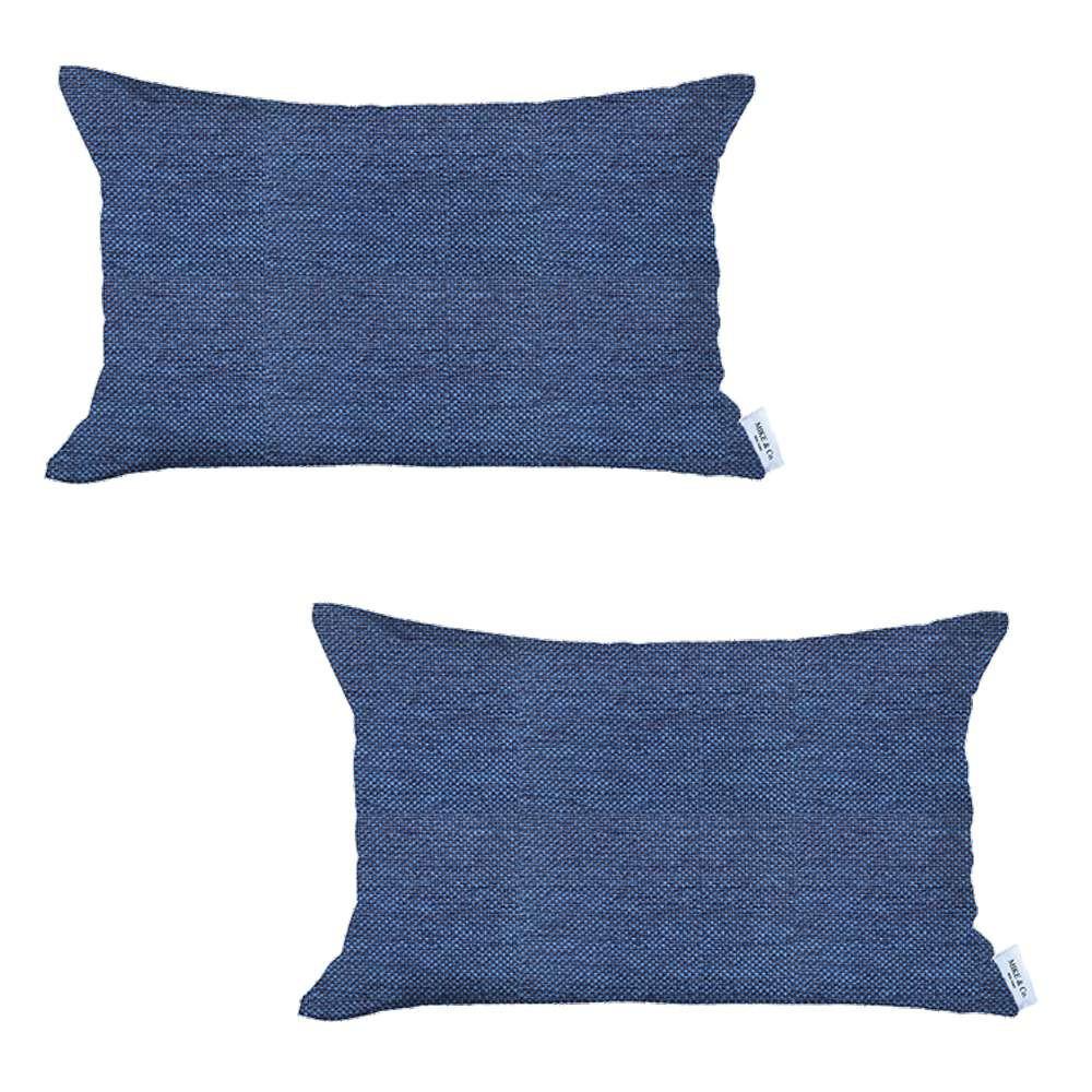 Set of 2 Blue Solid Lumbar Pillow Covers Multi. Picture 2